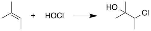 Oxydation du 2-méthylbut-2-ène par l'acide hypochloreux, réaction secondaire de l'oxydation de Pinnick.