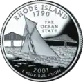 State Quarter de Rhode Island avec le Claiborne Pell Newport Bridge.