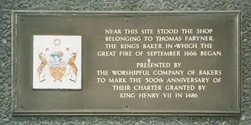 Plaque commémorative du Grand incendie de Londres.
