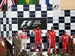 Podium du Grand Prix de Bahreïn avec Massa qui célèbre sa 3e victoire en Formule 1.