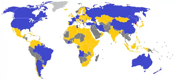 Les pays qualifiés sont en vert. Les pays ayant participé aux qualifications sans succès sont en rouge. Les pays n'ayant pas pris part aux qualifications sont en violet.