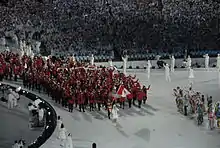 Photographie de l'entrée de la délégation canadienne lors de la cérémonie d'ouverture.