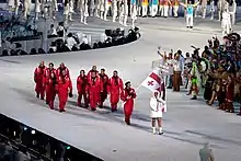 Photographie de l'entrée de la délégation géorgienne lors de la cérémonie d'ouverture.