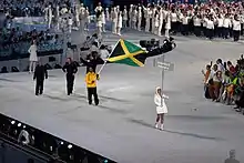 Photographie de l'entrée de la délégation jamaïcaine lors de la cérémonie d'ouverture.