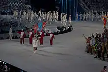 Photographie de l'entrée de la délégation mongole lors de la cérémonie d'ouverture.