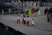 Photographie présentant l'entrée de la délégation sénégalaise à la cérémonie d'ouverture.