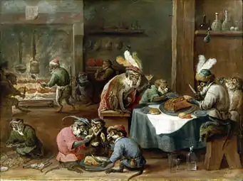 Singes costumés prenant un repas (XVIIe siècle), Staatsgalerie Aschaffenburg, Aschaffenbourg