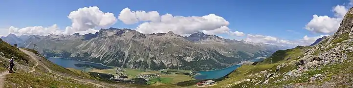 Sils Maria, entre les lac de Sils, et lac de Silvaplana, dans la vallée de l'Engadine des Alpes suisses