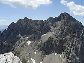 Vue de la Hinteren Karlspitze à droite et de la Vorderen Karlspitze à gauche.