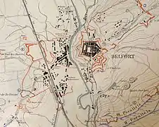Plan des défenses de la ville en 1870 pendant le siège de Belfort.