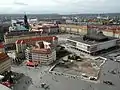 Vue depuis la Frauenkirche sur le Neumarkt renaissant, le Kulturpalast et l'Altmarkt, 2012.