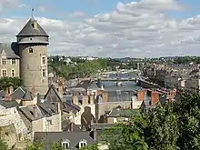 Photographie d'ensemble de Laval, montrant le château et la Mayenne.