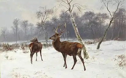 Cerf et biche dans un paysage enneigé, 1883Collection privée, Vente 2013
