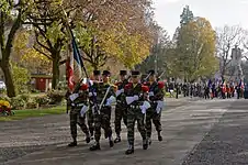 Le drapeau du 35e RI et sa garde le 11 novembre 2014 à Belfort.