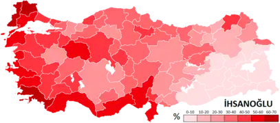 Les résultats obtenus par Ekmeleddin İhsanoğlu,par provinces.