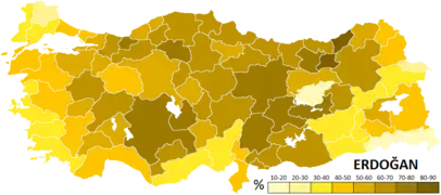 Les résultats obtenus par Recep Tayyip Erdoğan,par provinces.