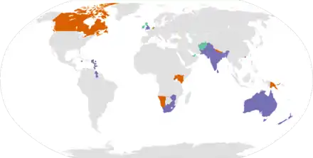 Planisphère représentant les pays dont les équipes participent aux qualifications de la Coupe du monde 2015