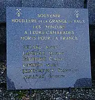 Plaque des mineurs morts pour la France pendant la Seconde Guerre mondiale.