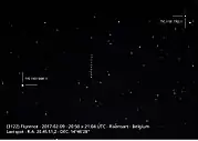 Passage de l'astéroïde (3122) Florence dans le ciel de Belgique le 2 septembre 2017. Télescope FSQ85 capteur : Canon EOS 60Da. Monture équatoriale EM11.