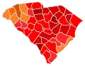 Vainqueur républicain par comté (T2) : McMaster en rouge et Warren en orange.