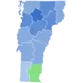 Vainqueur démocrate par comté : Hallquist en bleu et Siegle en vert.