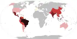 Carte du monde montrant la répartition mondiale de l'épidémie