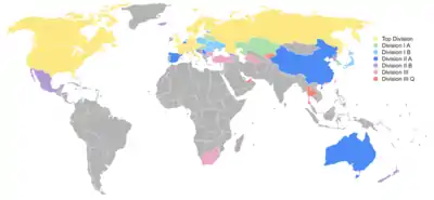 Nations participant aux différentes divisions du championnat du monde.