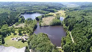 Habitat disséminé et cabanes de pêcheurs au bord de l'étang Mama (La Voivre).