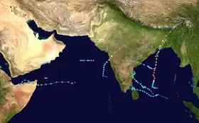 Trajectoires des cyclones de 2020.