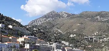 Vue sur le roc d'Orméa (au centre) depuis Menton.