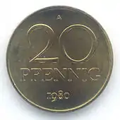 Pïèce de 20 pfennig (RDA) – revers.
