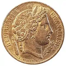 20 francs or 1851, avers.