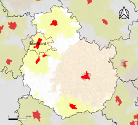 Localisation de l'aire d'attraction de Montbard dans le département de la Côte-d'Or.