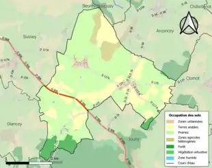 Carte en couleurs présentant l'occupation des sols.