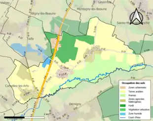 Carte en couleurs présentant l'occupation des sols.