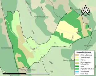 Carte en couleurs présentant l'occupation des sols.