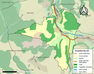 Carte en couleurs présentant l'occupation des sols.