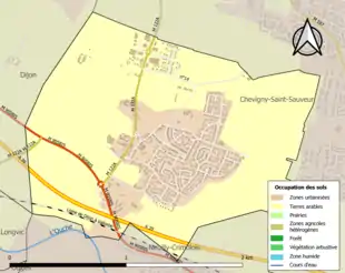 Carte en couleurs présentant l'occupation des sols.