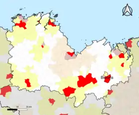 Localisation de l'aire d'attraction de Broons dans le département des Côtes-d'Armor.