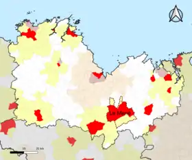 Localisation de l'aire d'attraction du Mené dans le département des Côtes-d'Armor.