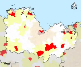 Localisation de l'aire d'attraction de Plancoët dans le département des Côtes-d'Armor.