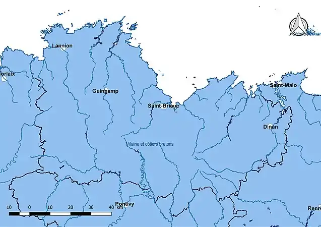 La Côtes-d'Armor est entièrement dans le sous-bassin Vilaine et côtiers bretons.