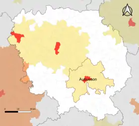 Localisation de l'aire d'attraction d'Aubusson dans le département de la Creuse.