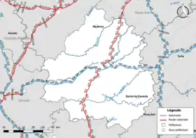 Carte du réseau routier national (autoroutes et routes nationales) dans le département de la Dordogne