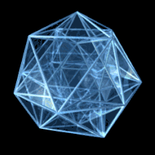 Image animé d'une projection en rotation, en bleu sur fond noir.