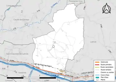 Carte en couleur présentant le réseau hydrographique de la commune