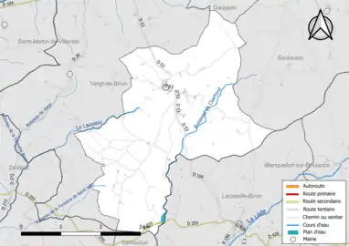 Carte en couleur présentant le réseau hydrographique de la commune