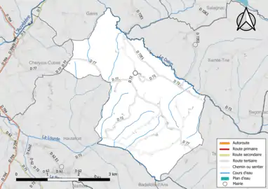 Carte en couleur présentant le réseau hydrographique de la commune