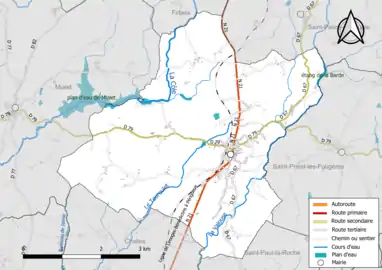 Carte en couleur présentant le réseau hydrographique de la commune