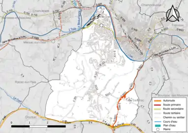 Carte en couleur présentant le réseau hydrographique de la commune